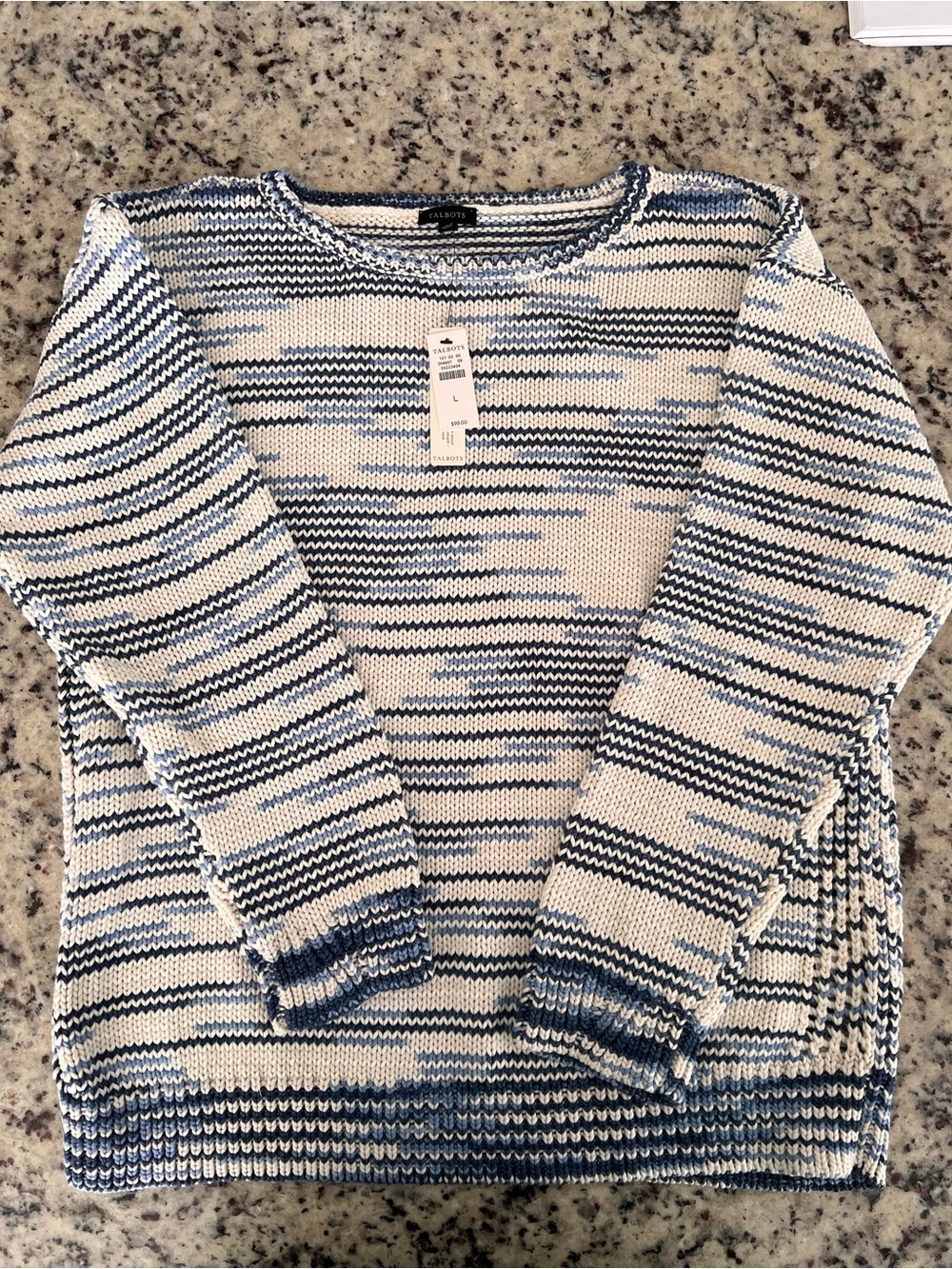 Talbots Striped Crewneck Sweater in Blue and White